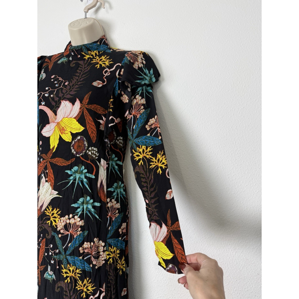 H&M Floral Ruffled Maxi Dress Sz 2 Dark Feminine Boho Autumn Bloggers Favorite - Picture 14 of 16